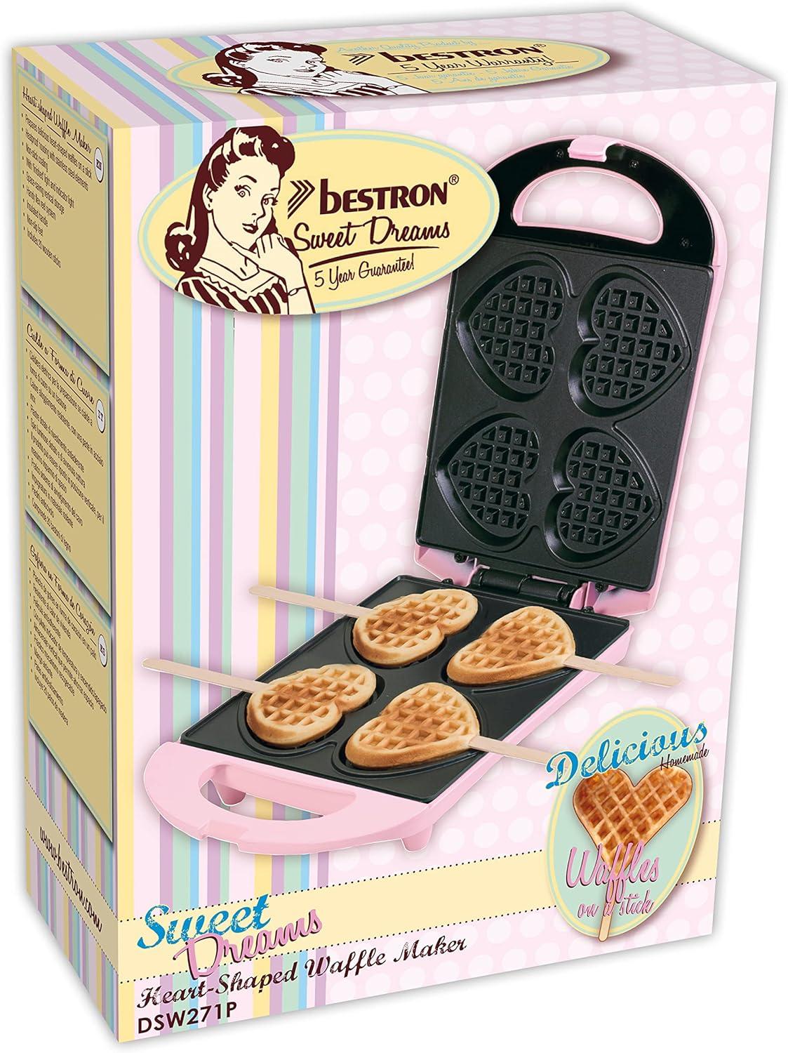image:imageBestron Gaufrier pour de petites gaufres en forme de cur piques sur btonnet Design rtro Sweet Dreams 780 W RoseRose