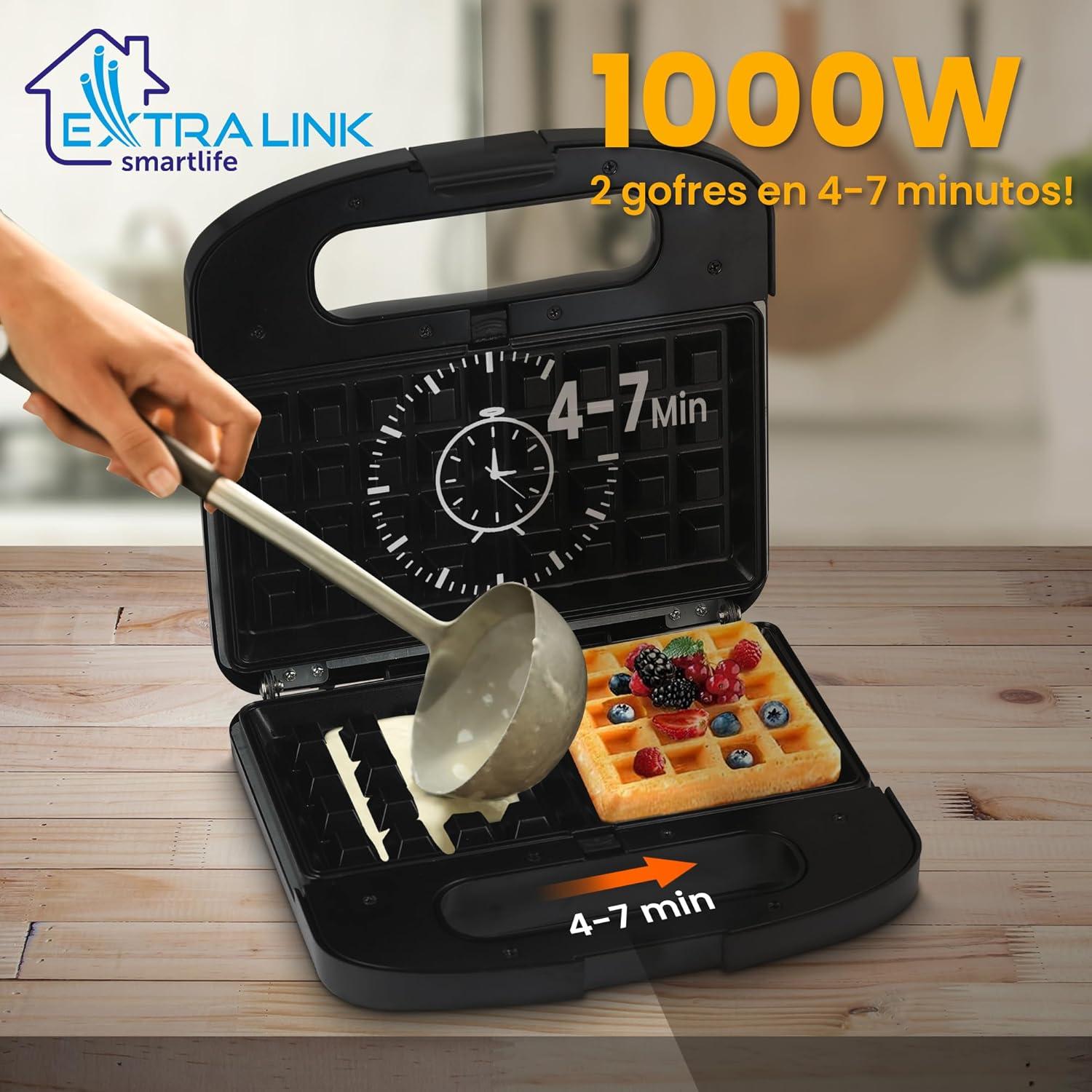 image:imageExtralink Appareil 3 en 1 Grillepain gaufrier et croquemonsieur 1000 W Revtement antiadhsif Nettoyage facile