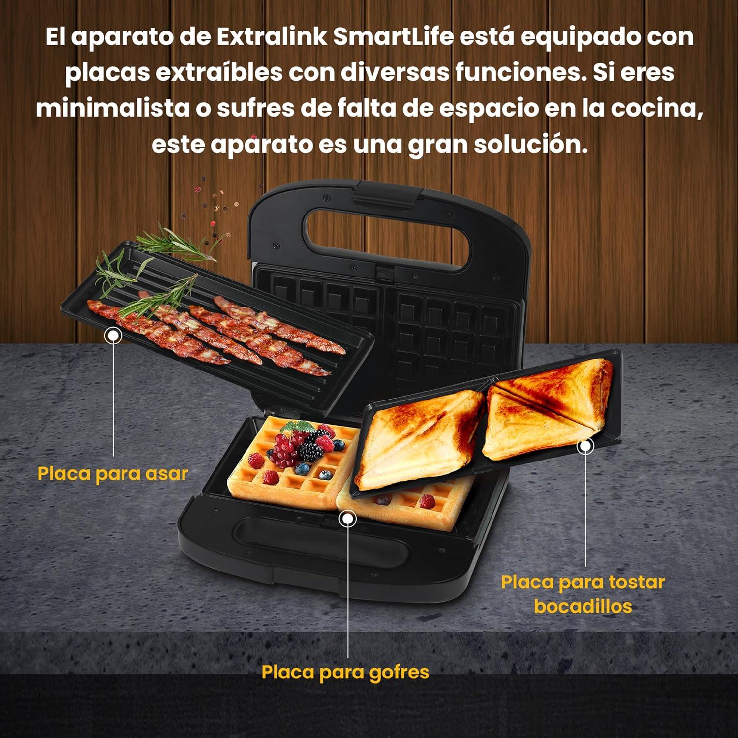 image:imageExtralink Appareil 3 en 1 Grillepain gaufrier et croquemonsieur 1000 W Revtement antiadhsif Nettoyage facile