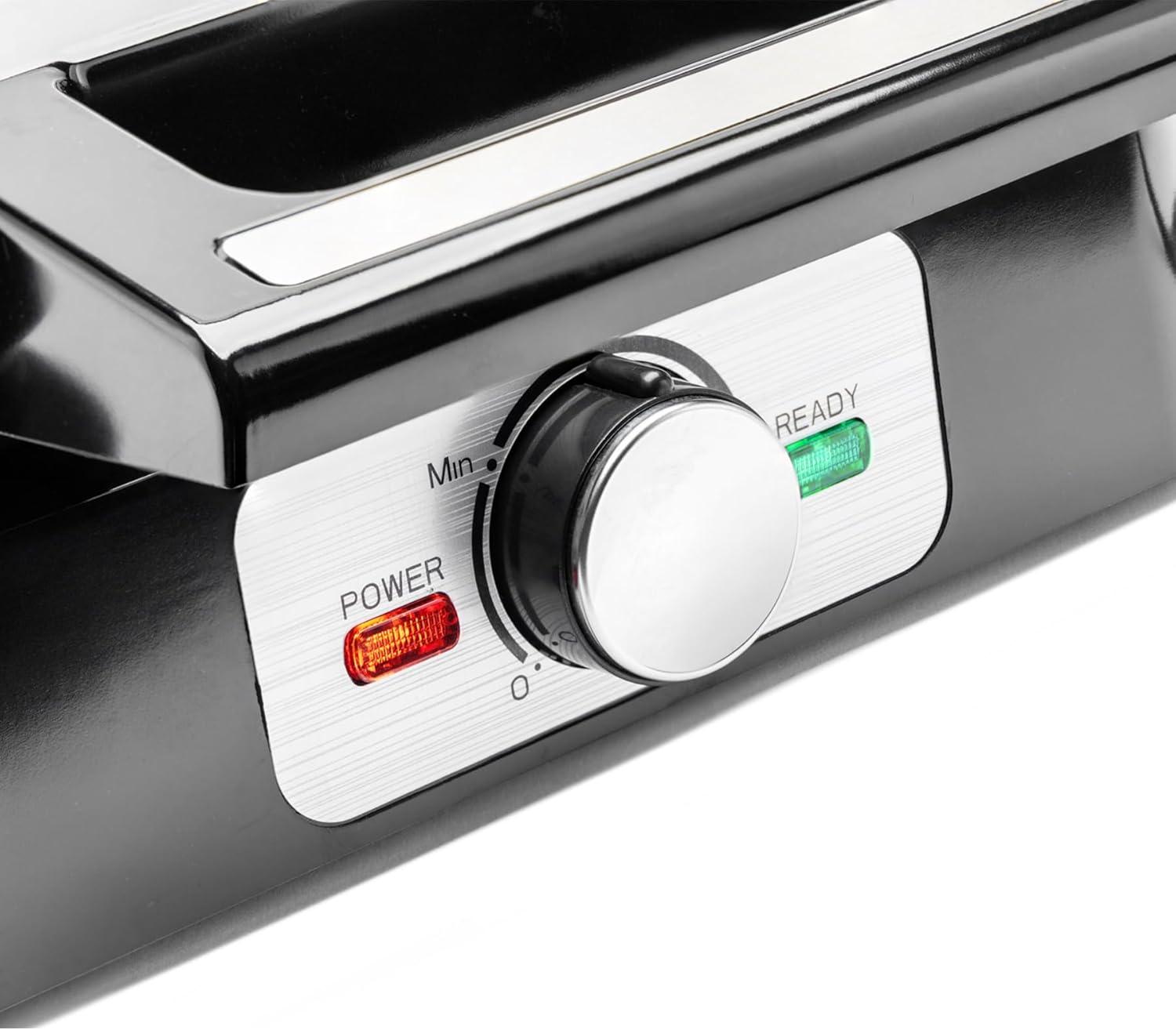 image:imageGaufrier lectrique 1500W pour 4 Gaufres Belges Chauffe Rapide Temprature Rglable Plaques Antiadhsives Voyant Lumineux Poigne Cool Touch Inox Noir