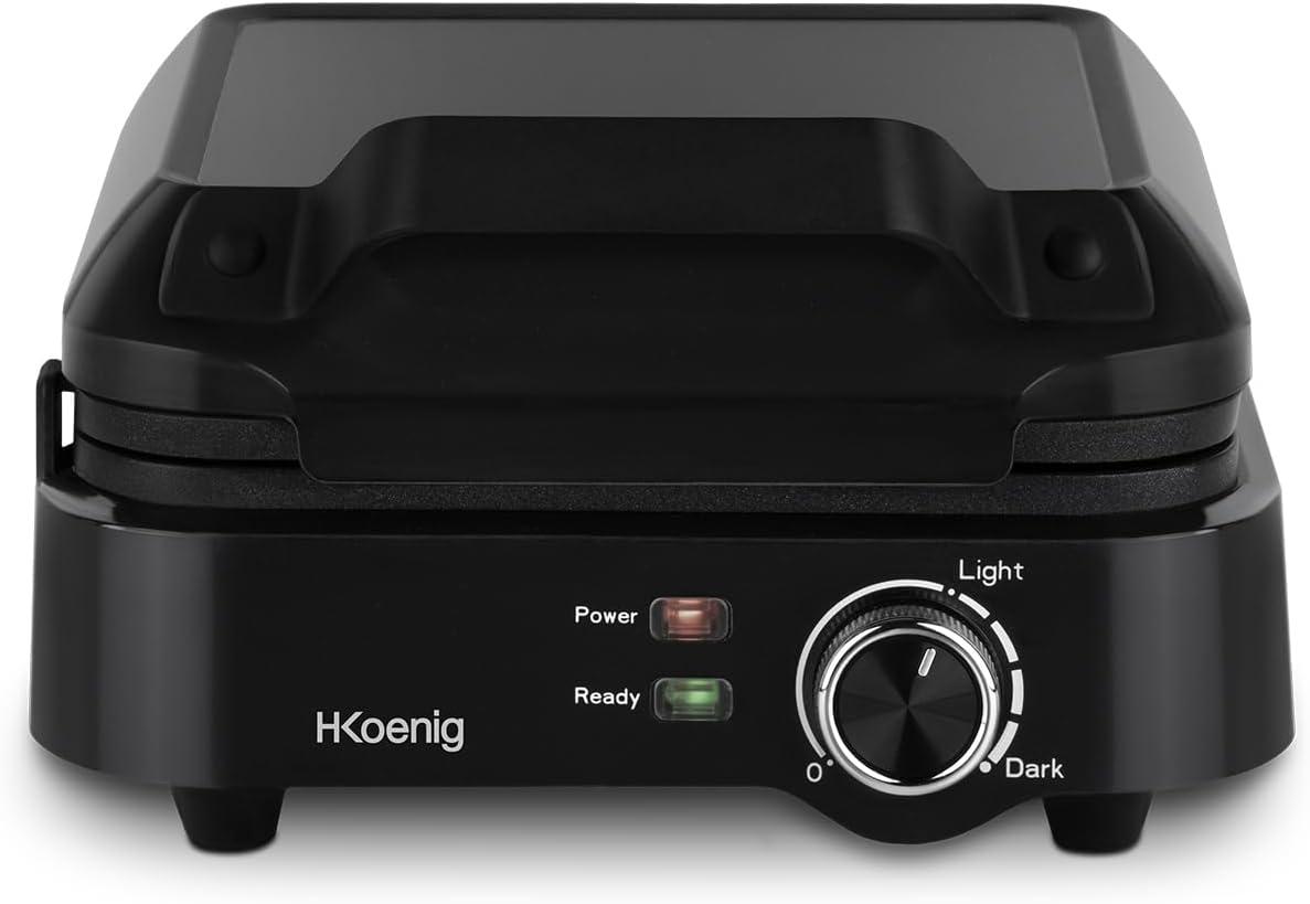 image:imageHKoenig Gaufrier Compact GFX420 Appareil Gaufres Puissance 1200W Plaques Antiadhsives Temprature Rglable 3 Niveaux de Dorure Gouttire AntiDbordement Pieds Antidrapants NoirGFX420