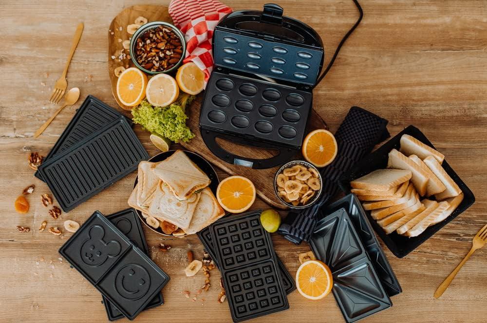 image:imageLehmann Sandwichmaker 5 en 1 avec diffrentes formes Gaufrier grill contact panini sandwich gteaux sucrs Comprend 5 ensembles de plaques antiadhsives 800 W