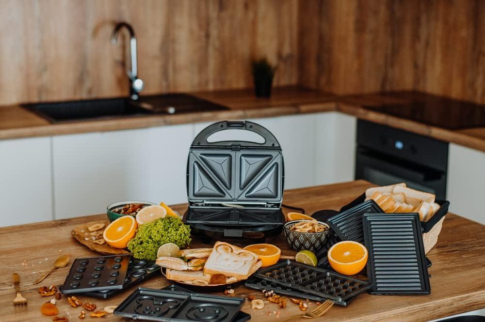 image:imageLehmann Sandwichmaker 5 en 1 avec diffrentes formes Gaufrier grill contact panini sandwich gteaux sucrs Comprend 5 ensembles de plaques antiadhsives 800 W