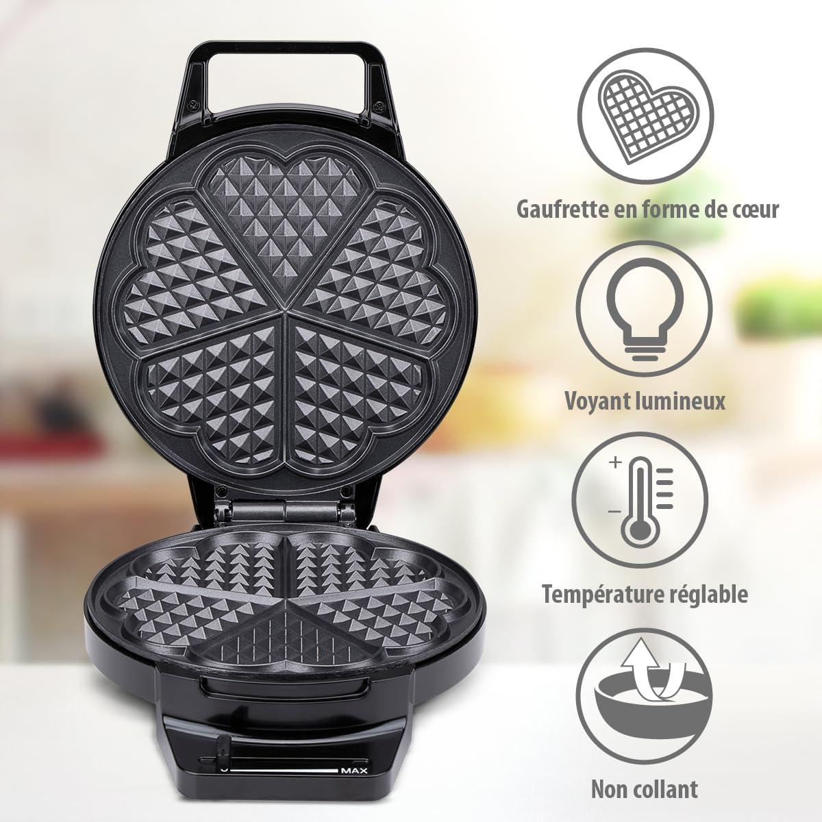 image:imagealpina Gaufrier Forme Coeur Revtement Antiadhsif 5 Gaufres 1000 W Noir
