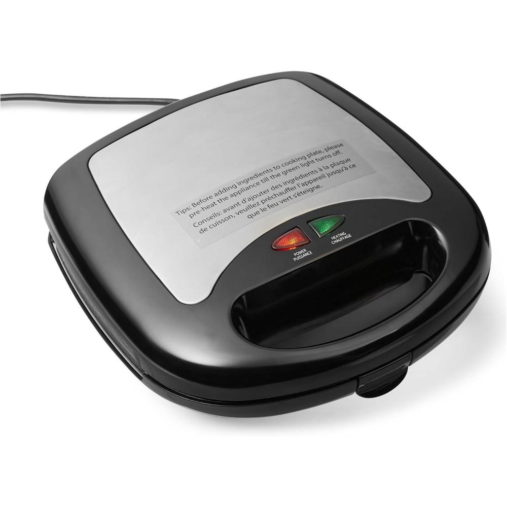 image:imageAmazon Basics Gaufrier pour Gaufres Belges avec Plaque Antiadhsive Ronde en Cramique de 20cm Contrle de la Dorure NoirAppareil CroqueMonsieur Gaufrier 3 en 1