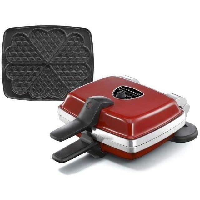 image:imageLAGRANGE Gaufrier Super2 1000W 1 jeu de plaques inclus Gaufre Coeur Fabriqu en France Rversible sur son socle Plaques amovibles Multifonction Nettoyage sans effort 039512Rouge