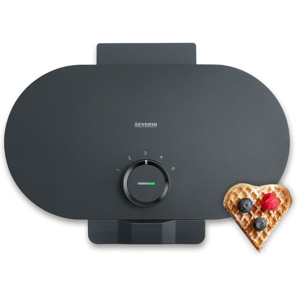 image:imageSEVERIN Gaufrier 1 600 W Appareil gaufres au revtement antiadhsif pour gaufres belges moelleuses et croustillantes Machine gaufre sans PFAS au design compact Noir WA 2130NOUVEAU Gaufrier design