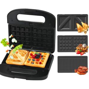 Extralink Appareil 3 en 1 Grille-pain, gaufrier et croque-monsieur – 1000 W – Revêtement antiadhésif – Nettoyage facile