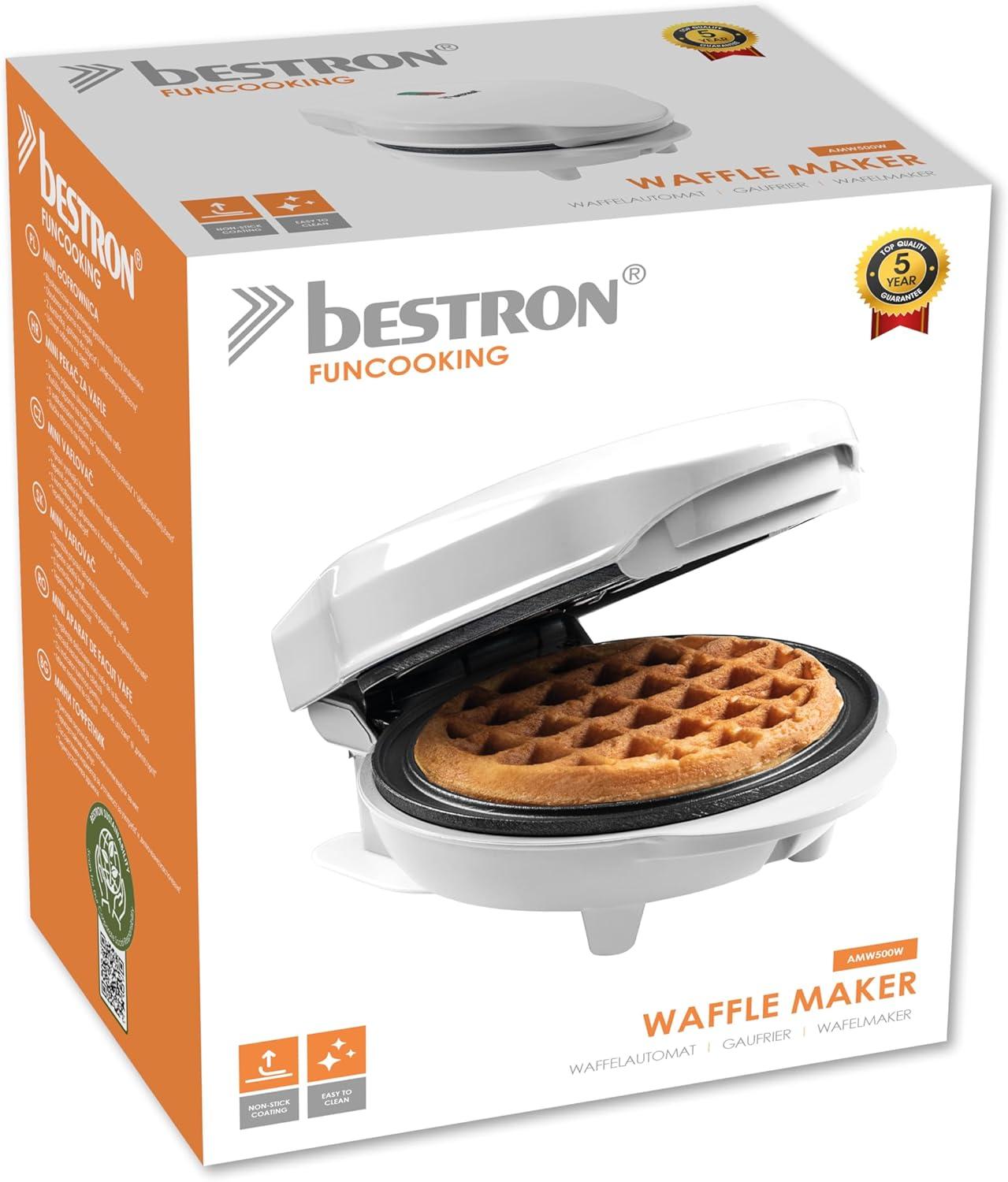 image:imageBestron Mini gaufrier pour gaufres classiques Petit gaufrier avec revtement antiadhsif pour les anniversaires denfants les ftes de famille Pques ou Nol Design rtro Couleur NoirBlanc