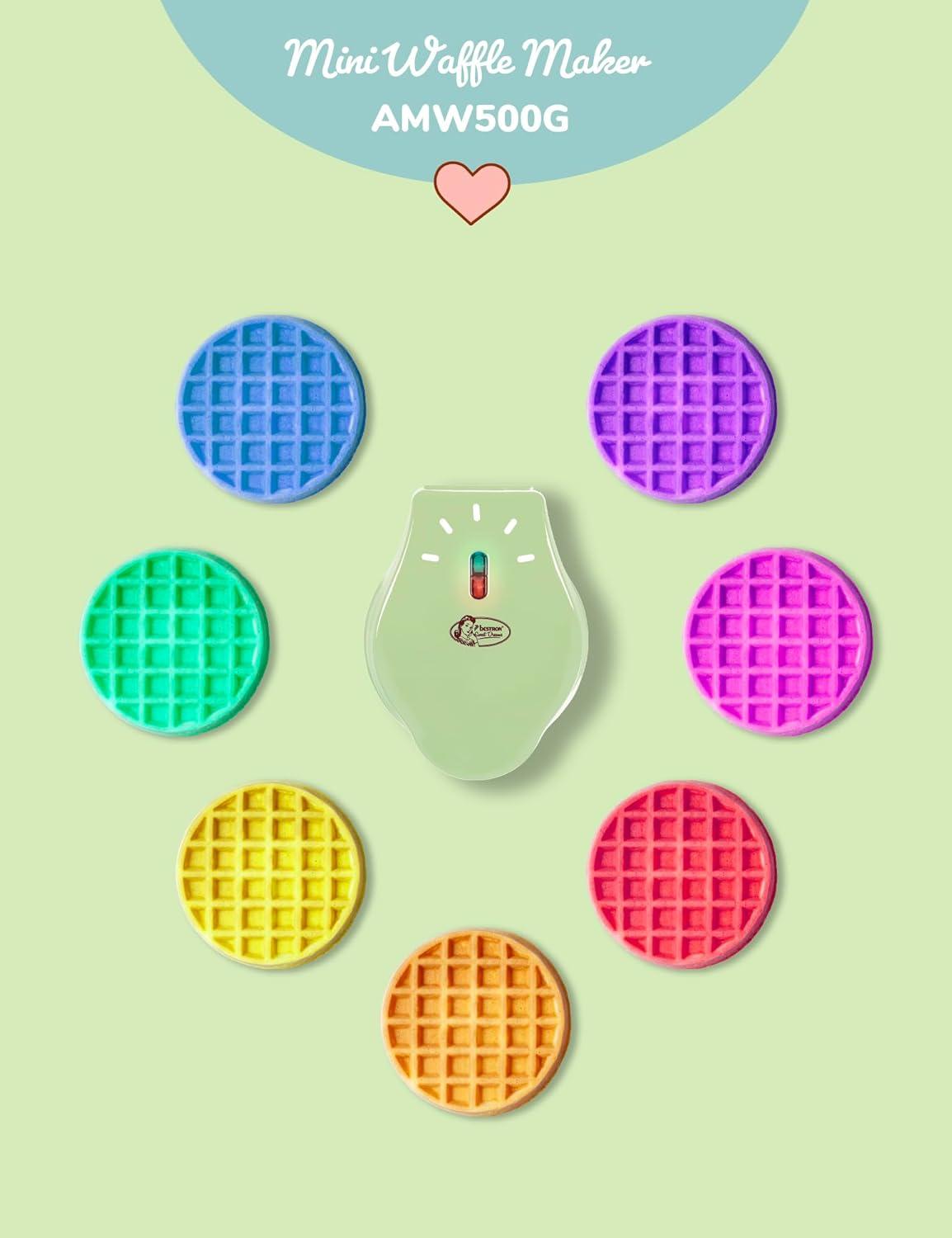 image:imageBestron Mini gaufrier pour gaufres classiques Petit gaufrier avec revtement antiadhsif pour les anniversaires denfants les ftes de famille Pques ou Nol Design rtro Couleur NoirMenthe Mat