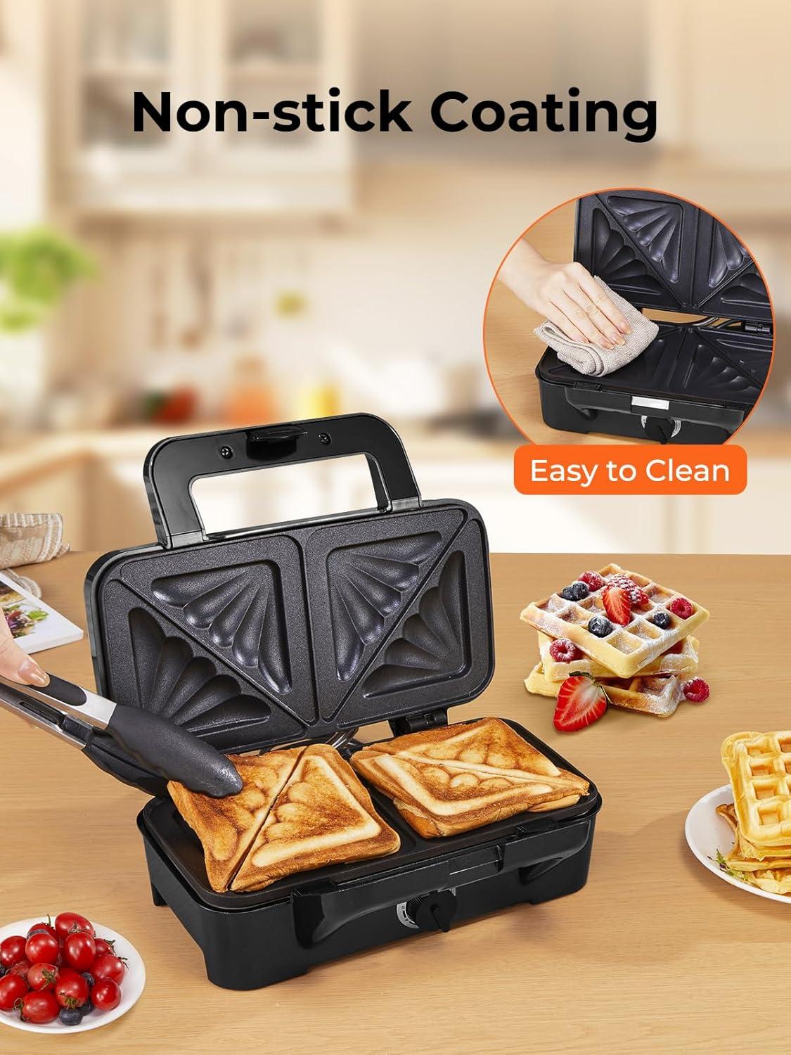 image:imageCroque Monsieur 3 en 1 Gauffrier Multifonctions 1200W Contrle de Temprature 5 Vitesses Machine Panini avec Plaque Antiadhsive et Amovible Chauffe Rapide Rangement Vertical NoirNoir