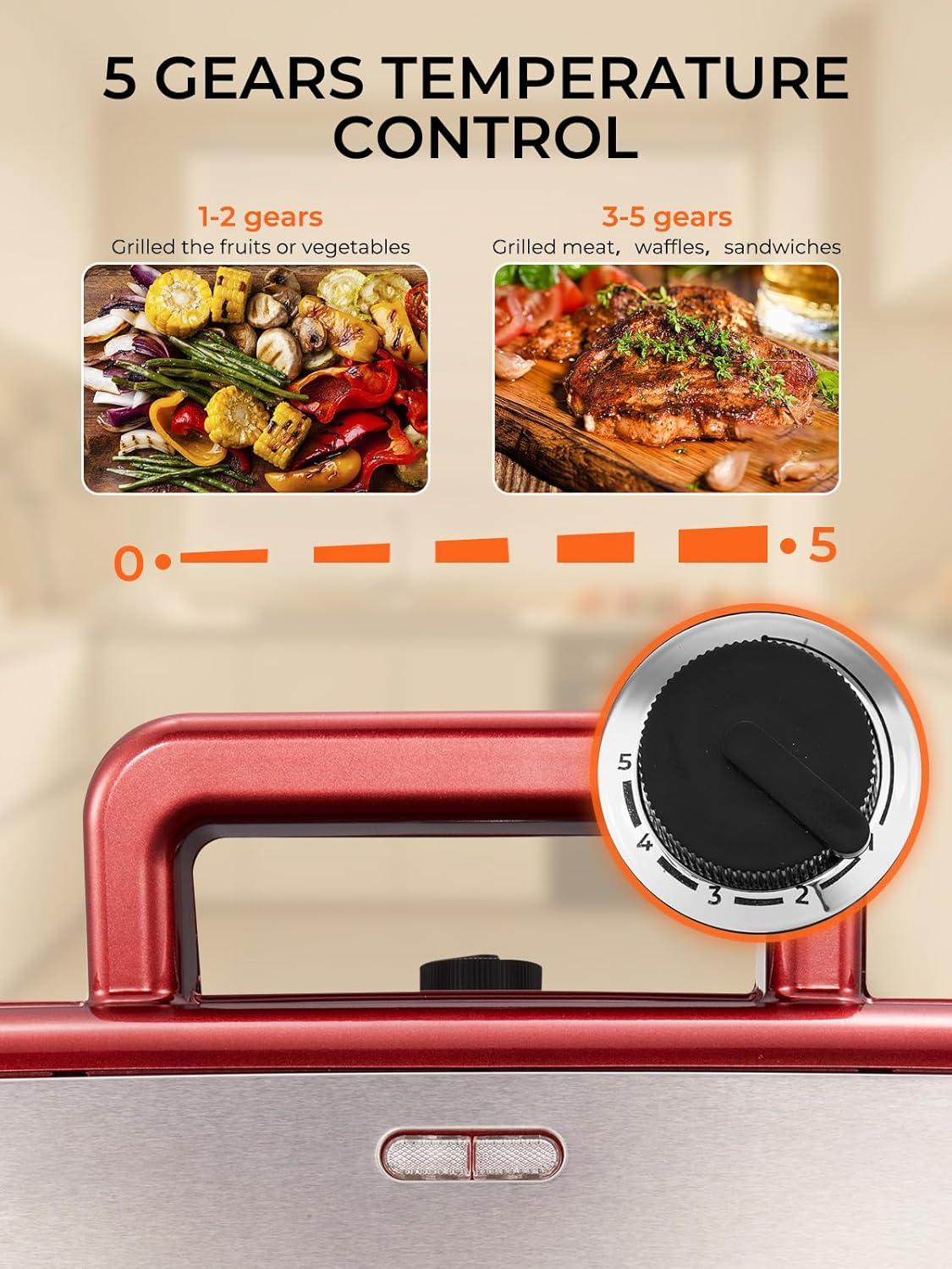 image:imageCroque Monsieur 3 en 1 Gauffrier Multifonctions 1200W Contrle de Temprature 5 Vitesses Machine Panini avec Plaque Antiadhsive et Amovible Chauffe Rapide Rangement Vertical NoirRouge