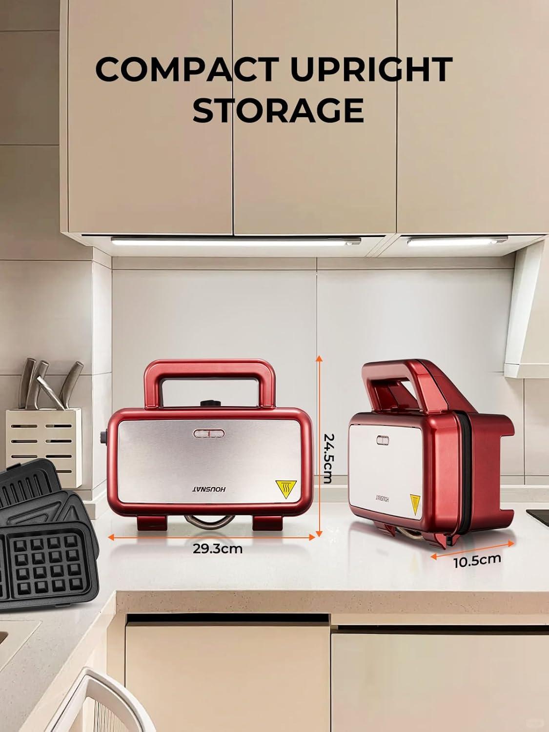 image:imageCroque Monsieur 3 en 1 Gauffrier Multifonctions 1200W Contrle de Temprature 5 Vitesses Machine Panini avec Plaque Antiadhsive et Amovible Chauffe Rapide Rangement Vertical NoirRouge
