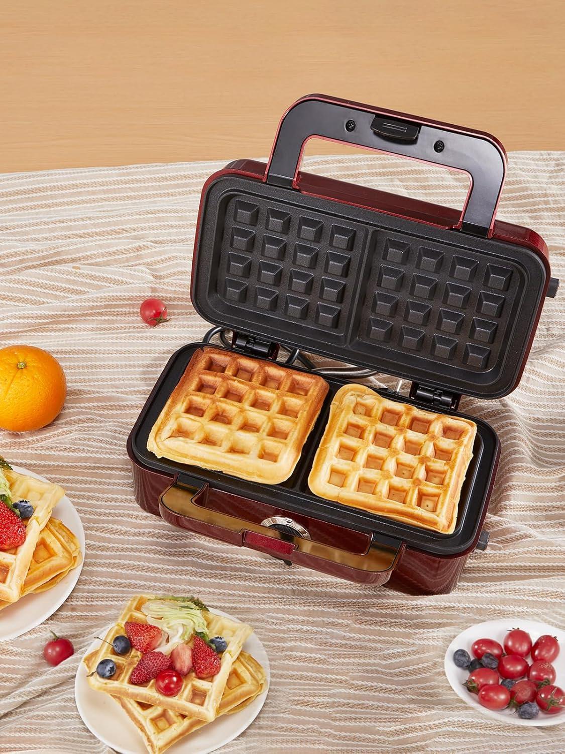 image:imageCroque Monsieur 3 en 1 Gauffrier Multifonctions 1200W Contrle de Temprature 5 Vitesses Machine Panini avec Plaque Antiadhsive et Amovible Chauffe Rapide Rangement Vertical NoirRouge