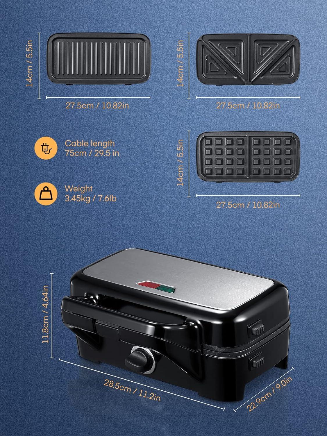 image:imageCroque Monsieur 3 en 1 Gauffrier Multifonctions 1200W Contrle de Temprature 5 Vitesses Machine Panini avec Plaque Antiadhsive et Amovible Chauffe Rapide Rangement Vertical NoirNoir