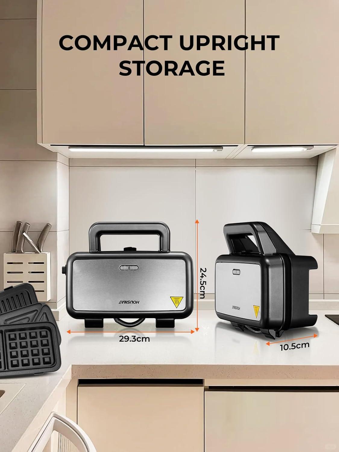 image:imageCroque Monsieur 3 en 1 Gauffrier Multifonctions 1200W Contrle de Temprature 5 Vitesses Machine Panini avec Plaque Antiadhsive et Amovible Chauffe Rapide Rangement Vertical NoirNoir