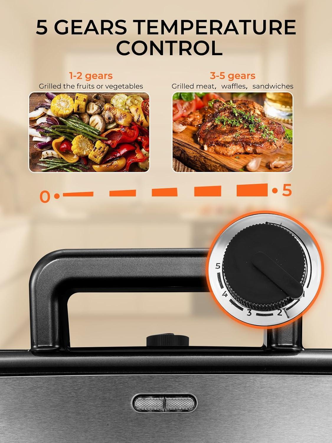 image:imageCroque Monsieur 3 en 1 Gauffrier Multifonctions 1200W Contrle de Temprature 5 Vitesses Machine Panini avec Plaque Antiadhsive et Amovible Chauffe Rapide Rangement Vertical NoirNoir