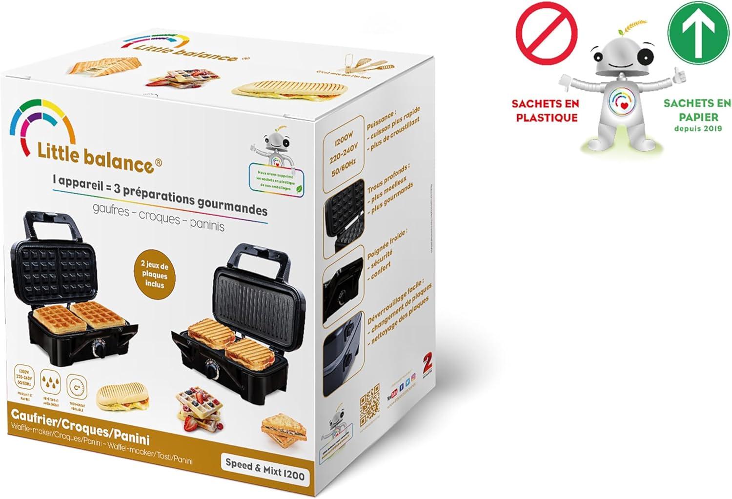 image:imageLITTLE BALANCE 8368 Speedn Mixt 1200 Gaufrier Grill 2 en 1 1 plaque Gaufres 1 plaque Gril interchangeables 1200 W Inox Noir