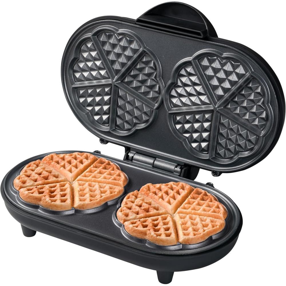 image:imageBestron Gaufrier double pour gaufres classiques en forme de cur Gaufrier avec revtement antiadhsif Sweet Dreams collection Couleur Noir MatNoir Mat