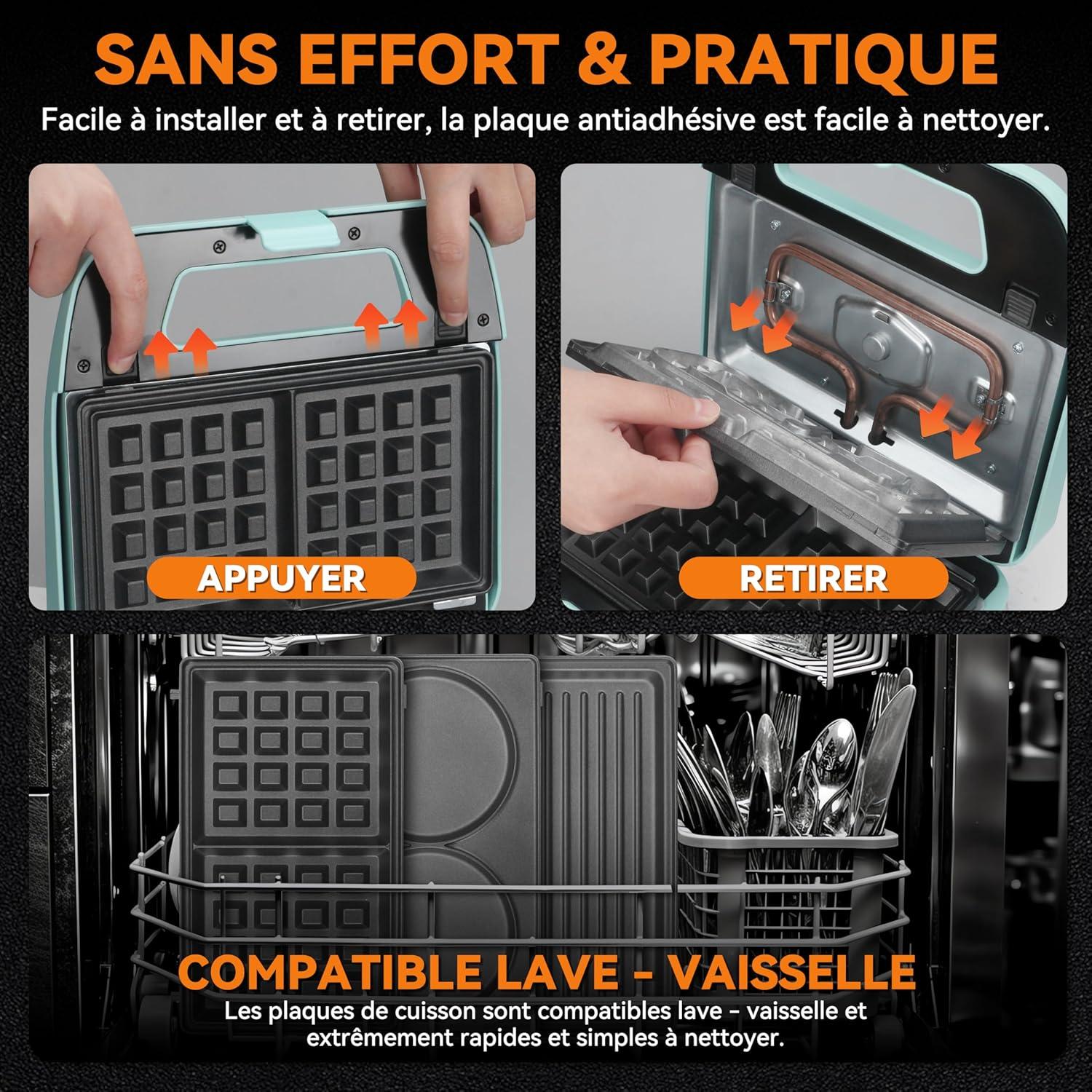 image:imageBakers Friend Gaufrier 3 en 1 avec plaques amovibles Gaufrier carr avec plaques amovibles Presse crpes et sandwiches Fabricant de fromage grill Antiadhsif Acier inoxydable Aqua3 en 1 Gaufrier Aqua