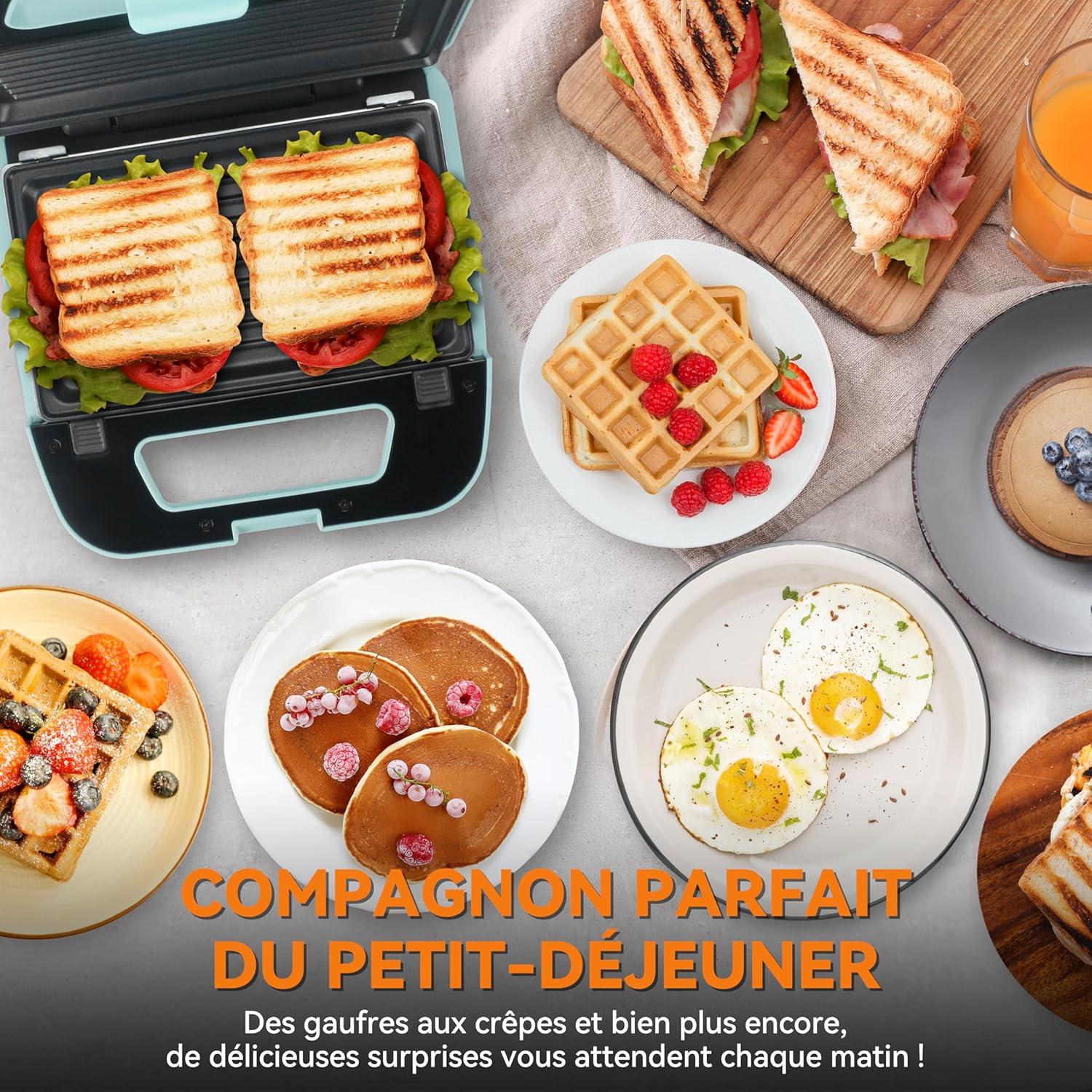 image:imageBakers Friend Gaufrier 3 en 1 avec plaques amovibles Gaufrier carr avec plaques amovibles Presse crpes et sandwiches Fabricant de fromage grill Antiadhsif Acier inoxydable Aqua3 en 1 Gaufrier Aqua