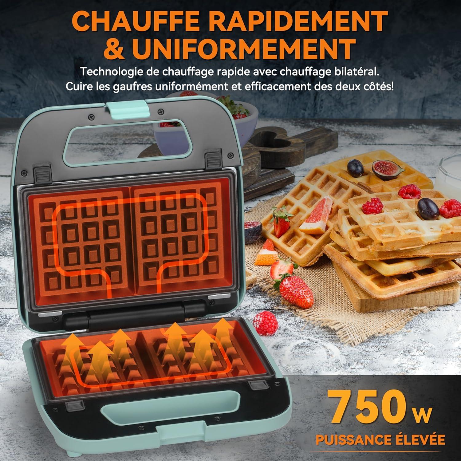 image:imageBakers Friend Gaufrier 3 en 1 avec plaques amovibles Gaufrier carr avec plaques amovibles Presse crpes et sandwiches Fabricant de fromage grill Antiadhsif Acier inoxydable Aqua3 en 1 Gaufrier Aqua