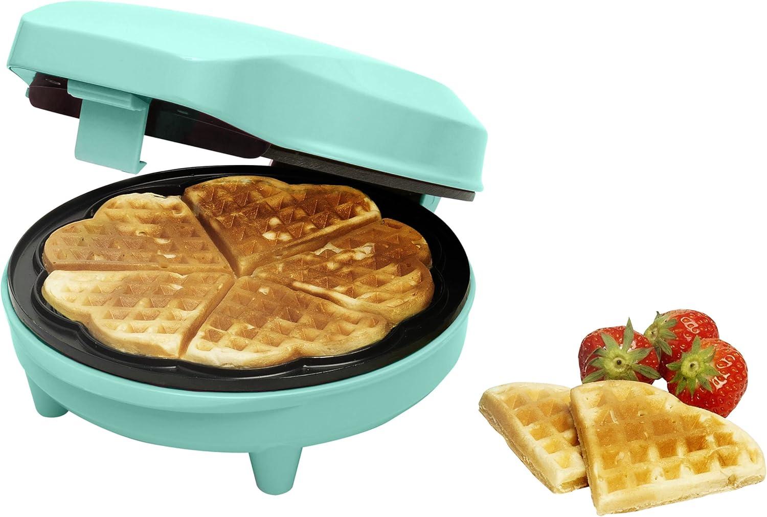 image:imageBestron Gaufrier pour gaufres classiques en forme de cur Gaufrier avec revtement antiadhsif pour gaufres en forme de cur Design rtro 700 Watts Couleur BleuVert