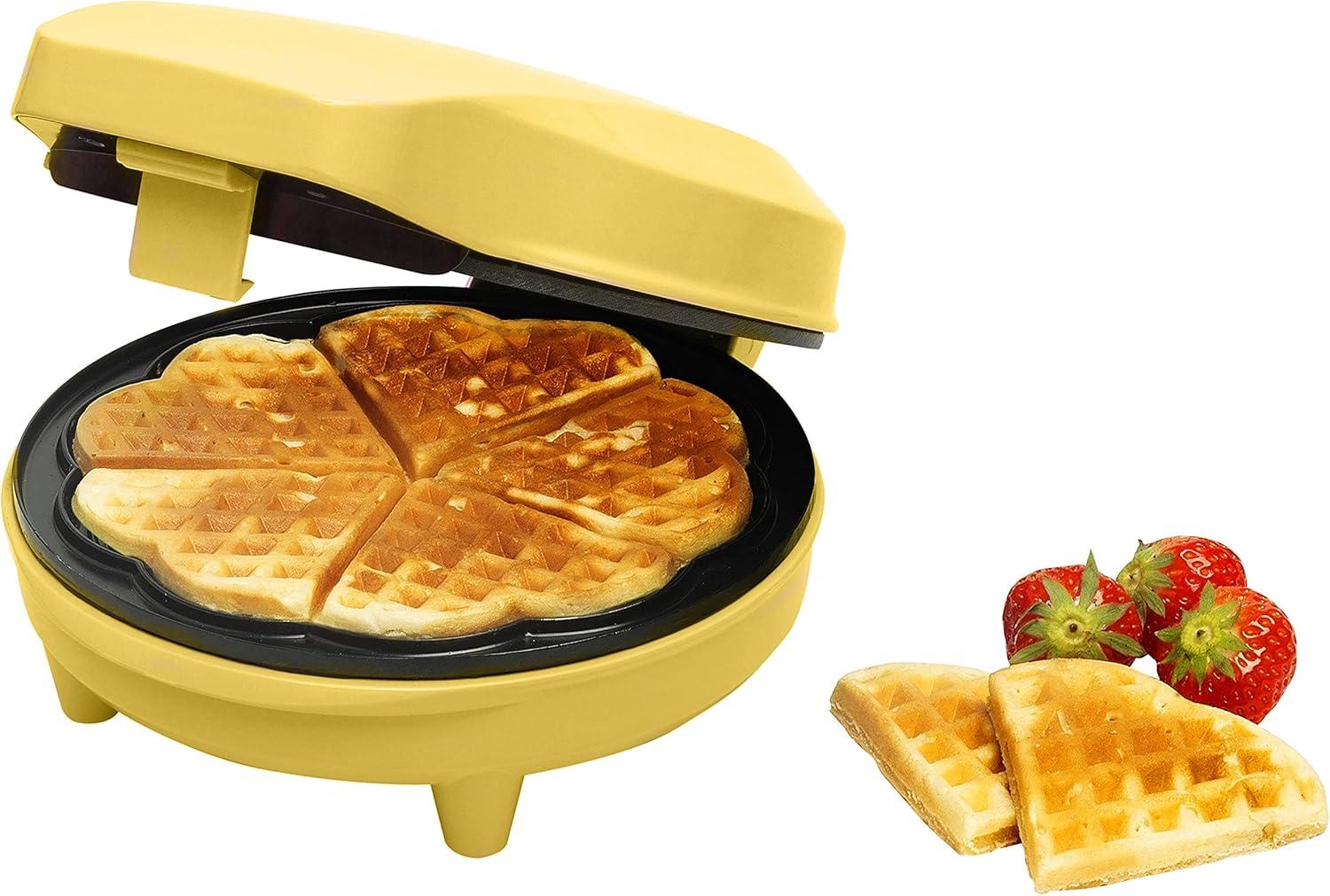 image:imageBestron Gaufrier pour gaufres classiques en forme de cur Gaufrier avec revtement antiadhsif pour gaufres en forme de cur Design rtro 700 Watts Couleur BleuJaune