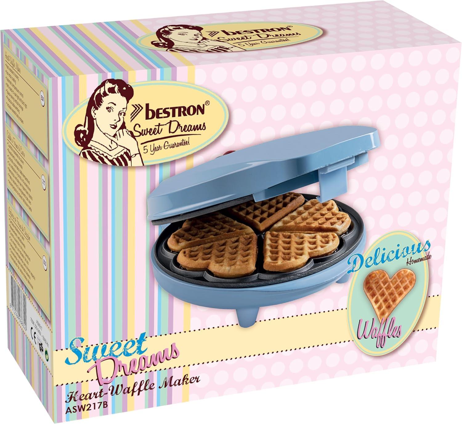 image:imageBestron Gaufrier pour gaufres classiques en forme de cur Gaufrier avec revtement antiadhsif pour gaufres en forme de cur Design rtro 700 Watts Couleur BleuBleu