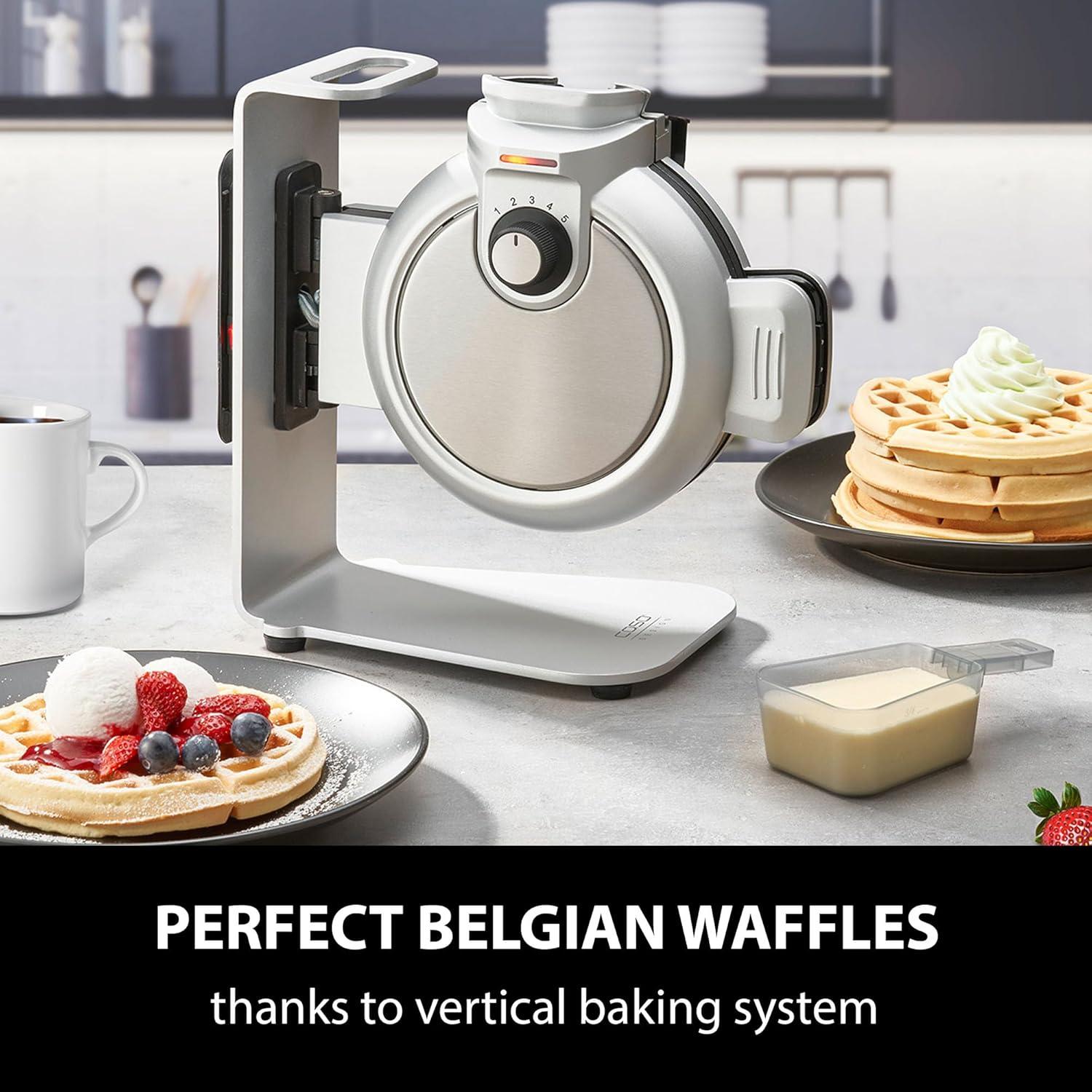 image:imageCASO WaffleUp gaufrier vertical pour des gaufres belges parfaites 5 niveaux de brunissage au choix double revtement antiadhsif pas dexcdent de pte acier inoxydable