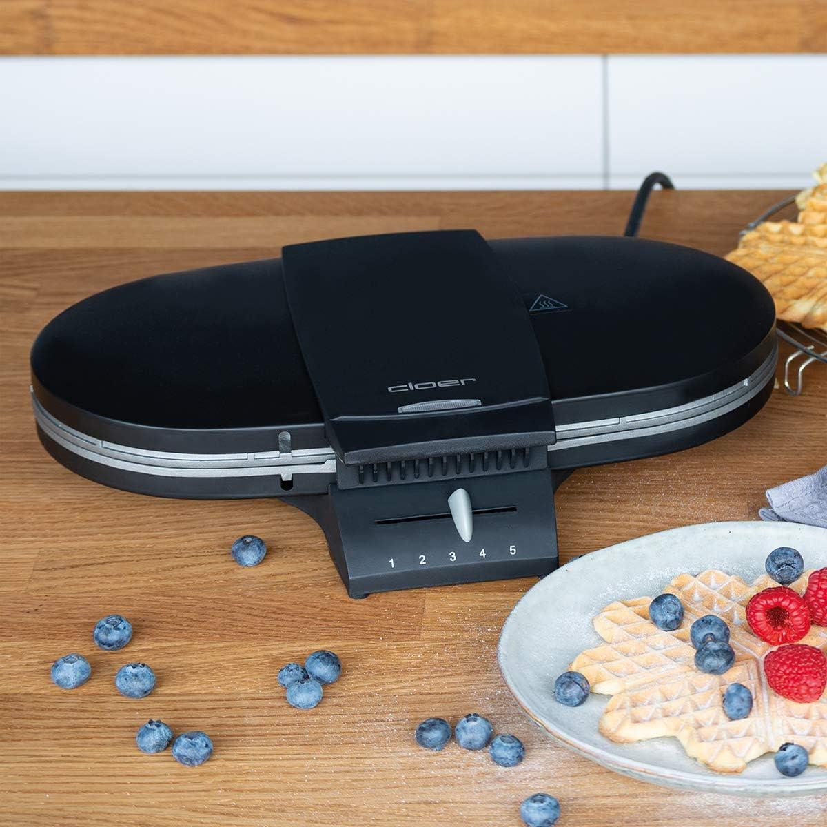 image:imageCloer 1329 Doucle Gaufrier pour deux gaufres1700 W taille des gaufres 155 cm chacune lumire de cuisson botier en acier inoxydable matNoir