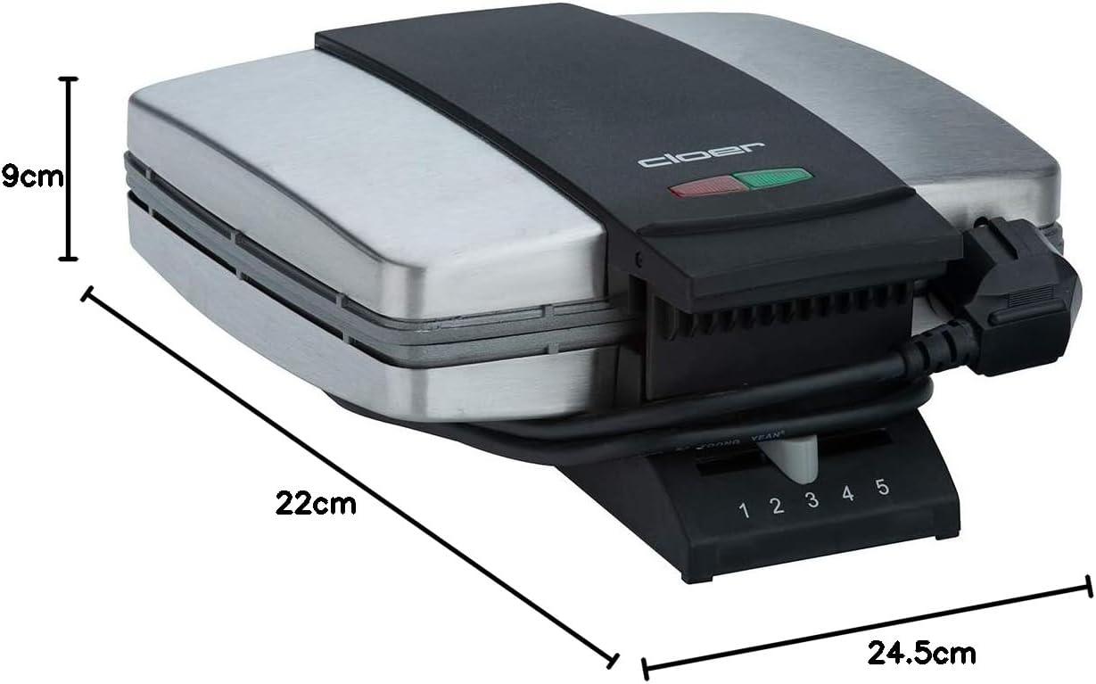 image:imageCloer 1459 Gaufrier pour gaufres de Bruxelles 1000 W lumire de cuisson degr de brunissement infiniment variable noirAcier Inoxydable