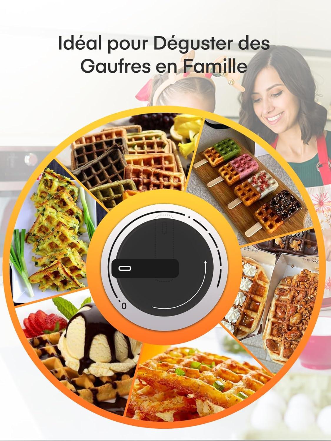 image:imageFOHERE Gaufrier Belge 1200W Contrle de Temprature 5 Vitesses Appareil a Gauffre Electrique Poigne Thermoisolante Lumire de Cuisson Machine Gaufres Professionnel 2 Gaufres4 Gaufres
