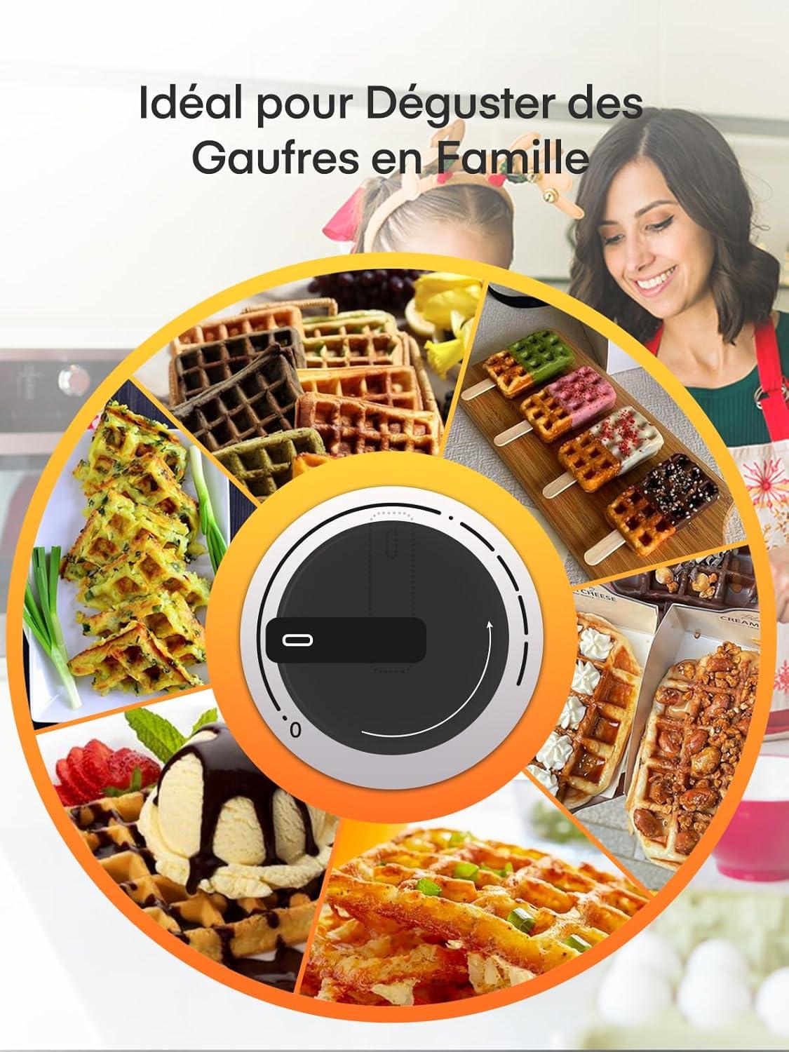 image:imageFOHERE Gaufrier Belge 1200W Contrle de Temprature 5 Vitesses Appareil a Gauffre Electrique Poigne Thermoisolante Lumire de Cuisson Machine Gaufres Professionnel 2 Gaufres2 Gaufres