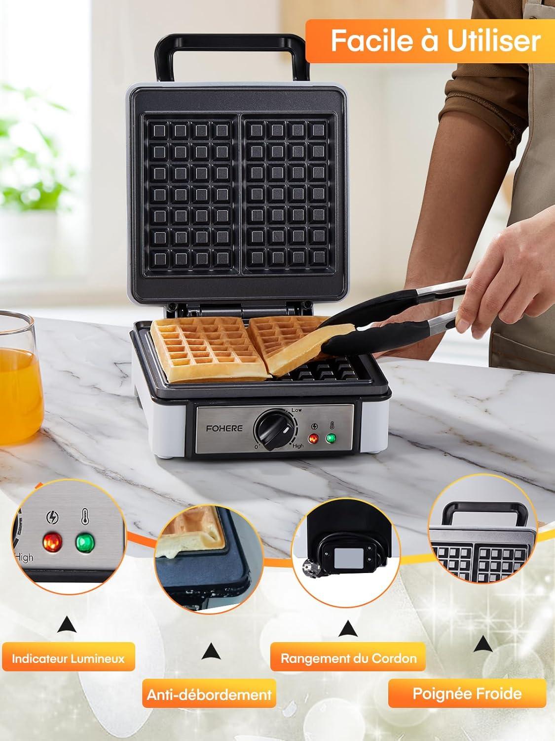 image:imageFOHERE Gaufrier Belge 1200W Contrle de Temprature 5 Vitesses Appareil a Gauffre Electrique Poigne Thermoisolante Lumire de Cuisson Machine Gaufres Professionnel 2 Gaufres2 Gaufres