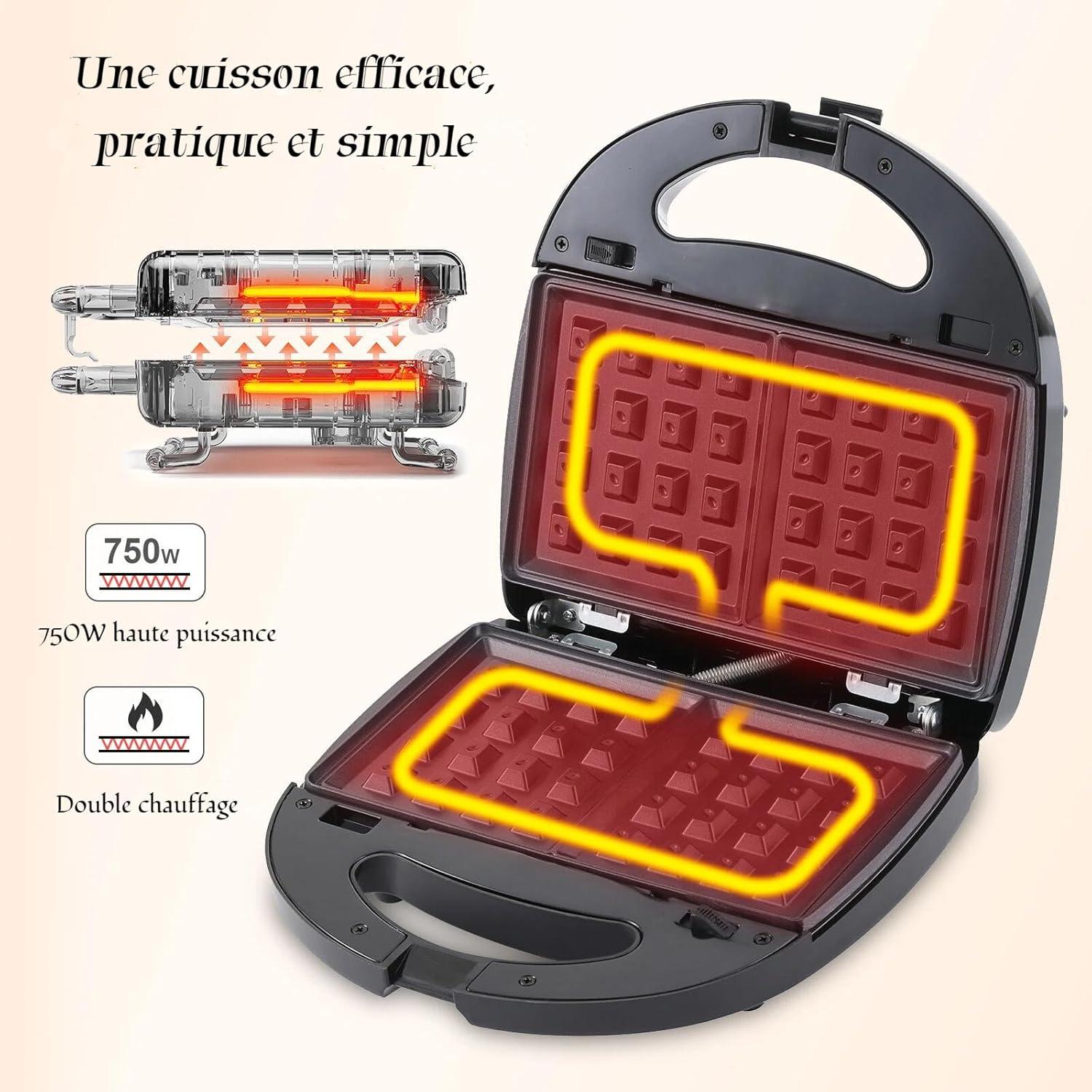 image:imageOKYUK Gaufrier Gauffrier multifonctions 750W avec 6 plaques de gril antiadhsives amovibles machine a panini rpondant diffrents besoins de petitdjeuner