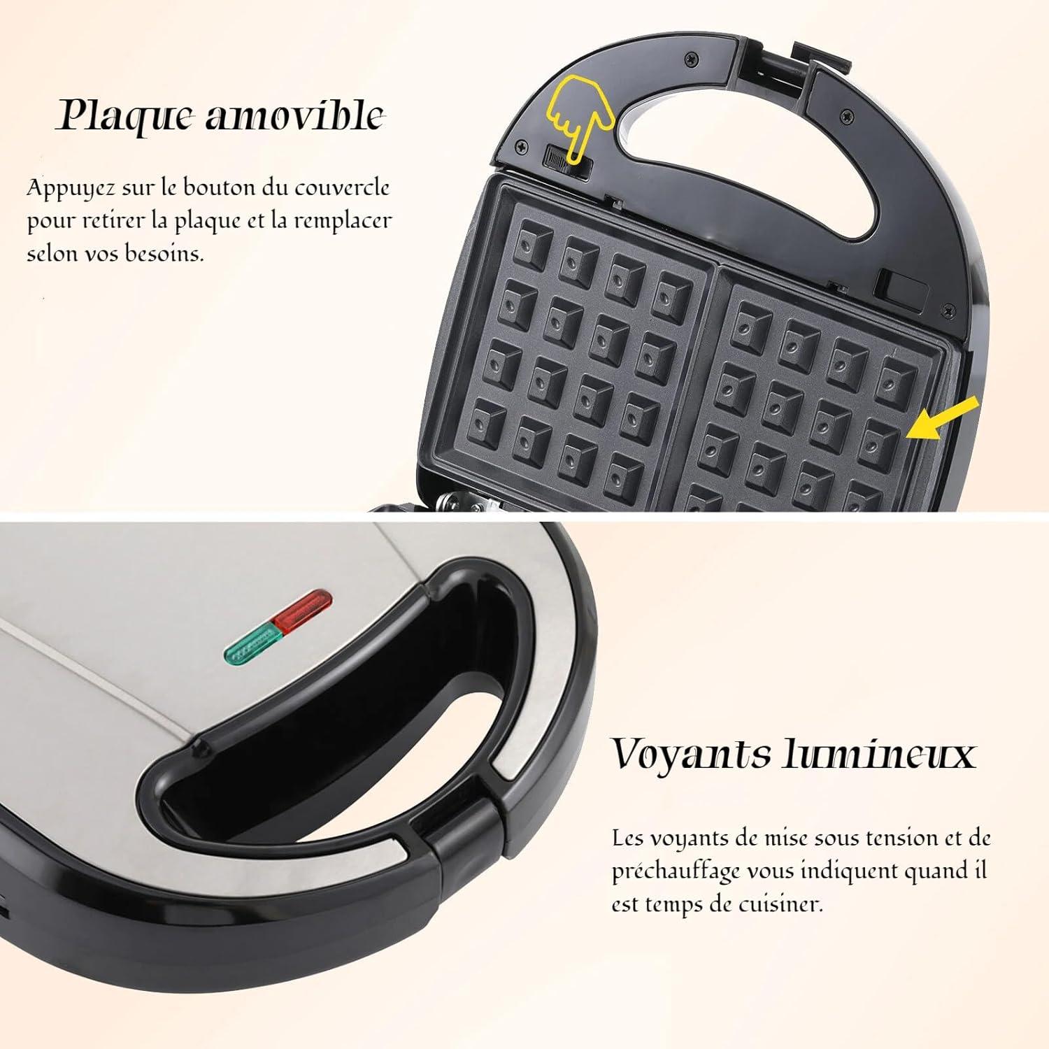 image:imageOKYUK Gaufrier Gauffrier multifonctions 750W avec 6 plaques de gril antiadhsives amovibles machine a panini rpondant diffrents besoins de petitdjeuner