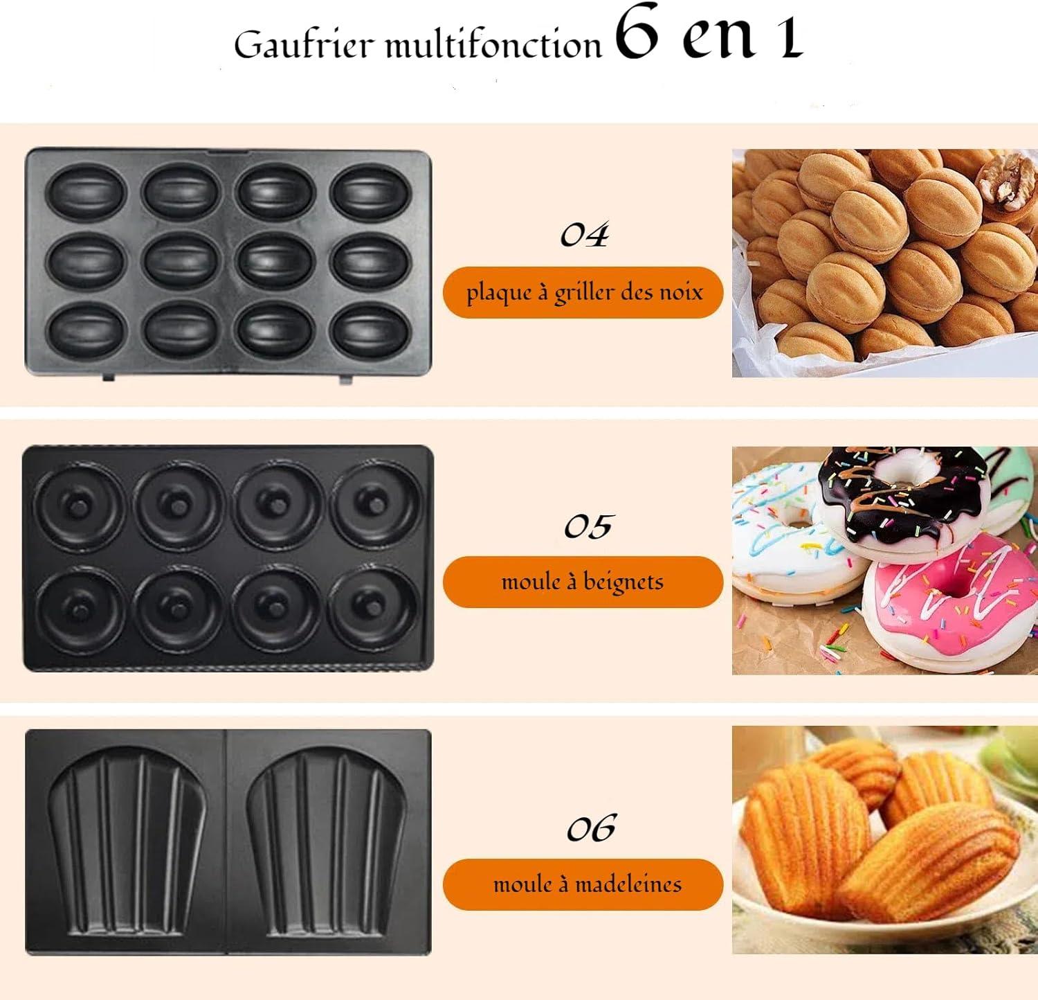 image:imageOKYUK Gaufrier Gauffrier multifonctions 750W avec 6 plaques de gril antiadhsives amovibles machine a panini rpondant diffrents besoins de petitdjeuner