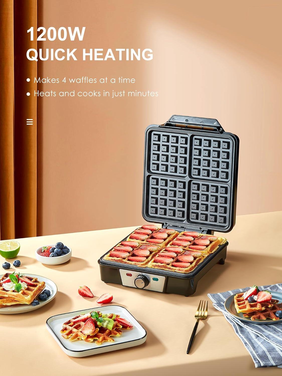 image:imageReemix Gaufrier lectrique 1200 W plaques antiadhsives temprature rglable nettoyage facile acier inoxydable