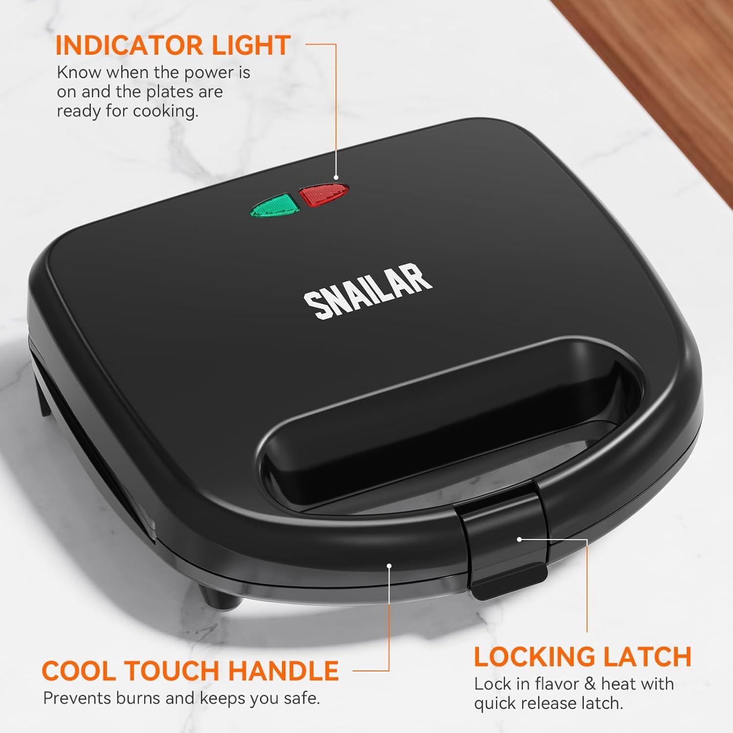 image:imageSnailar Gaufrier Appareil Gauffre lgant ampamp Compact 750 W Machine a Gauffre 2 Tranches Carres Antiadhsif Facile Nettoyer Pour des Gaufres Dores et CroustillantesPlaques Triangle