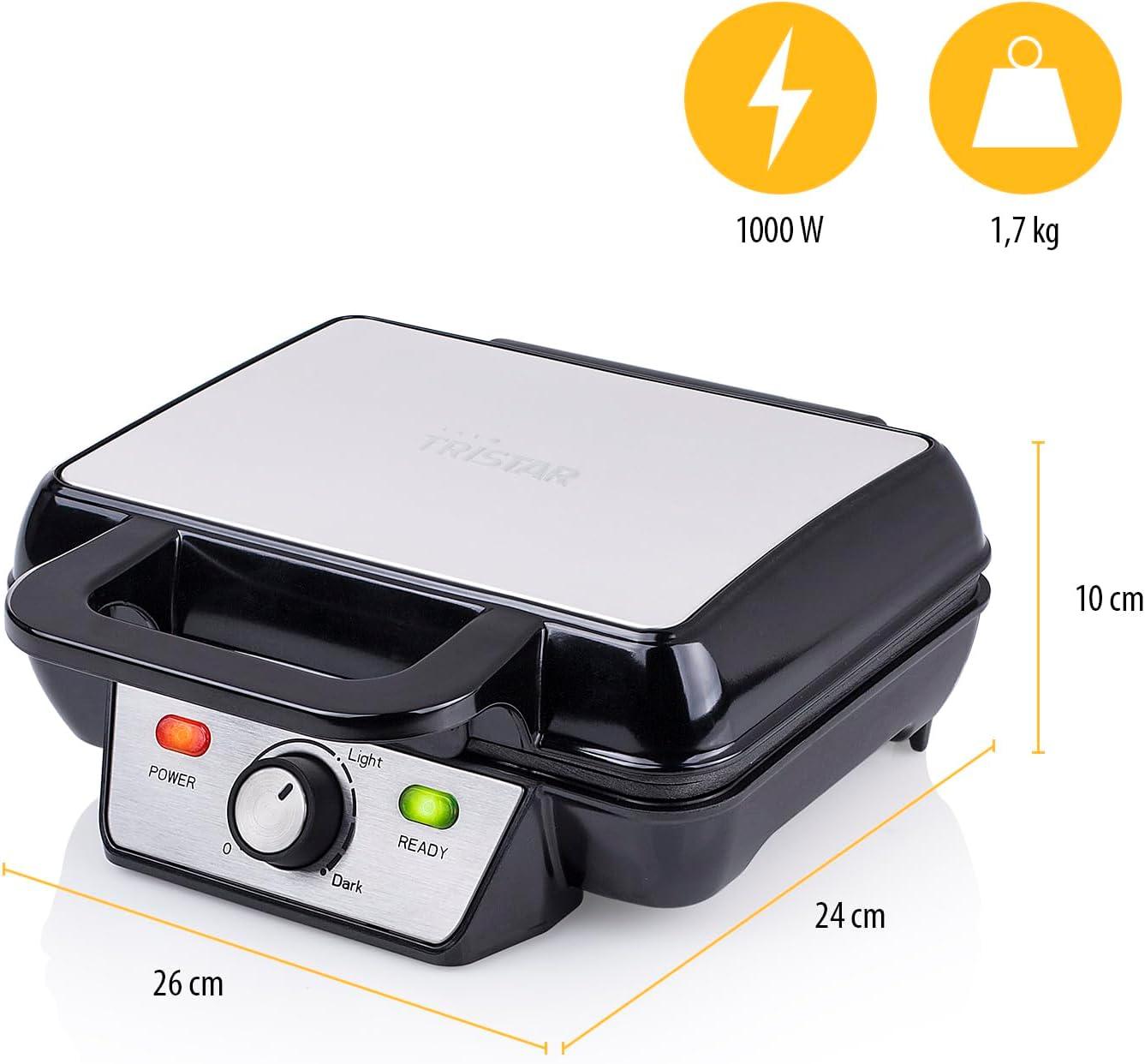 image:imageTristar gaufrier Noir Acier Inoxydable 2 gaufres 1 000 W WF2195Gaufre classique
