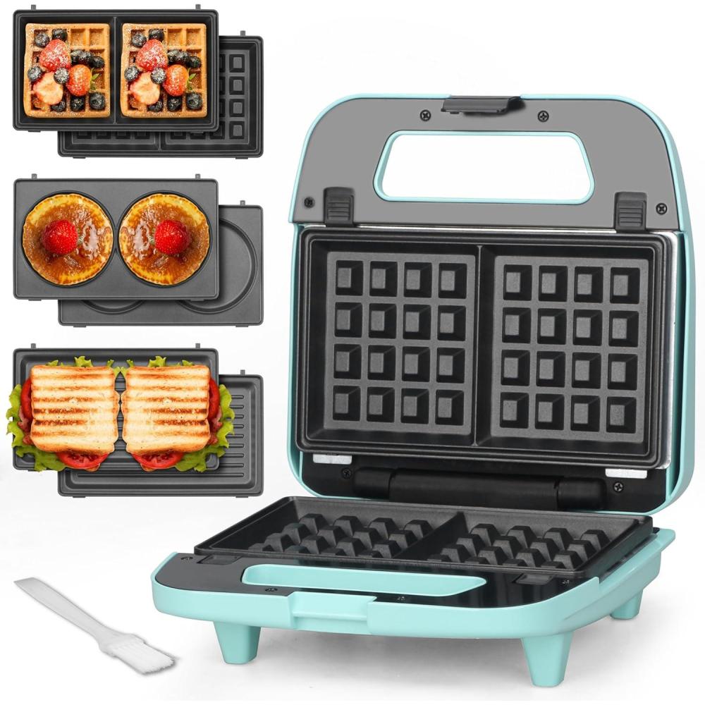image:imageBakers Friend Gaufrier 3 en 1 avec plaques amovibles Gaufrier carr avec plaques amovibles Presse crpes et sandwiches Fabricant de fromage grill Antiadhsif Acier inoxydable Aqua3 en 1 Gaufrier Aqua