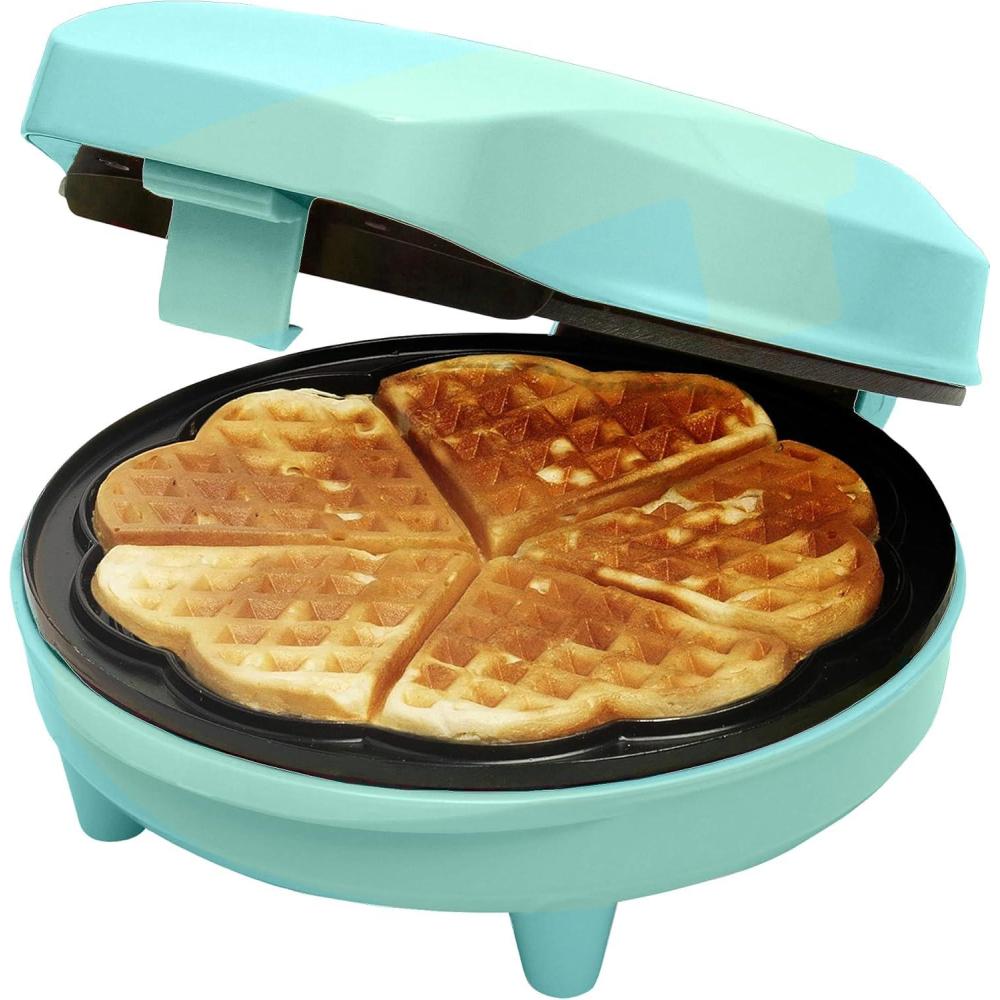 image:imageBestron Gaufrier pour gaufres classiques en forme de cur Gaufrier avec revtement antiadhsif pour gaufres en forme de cur Design rtro 700 Watts Couleur BleuVert