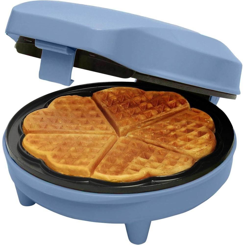 image:imageBestron Gaufrier pour gaufres classiques en forme de cur Gaufrier avec revtement antiadhsif pour gaufres en forme de cur Design rtro 700 Watts Couleur BleuBleu