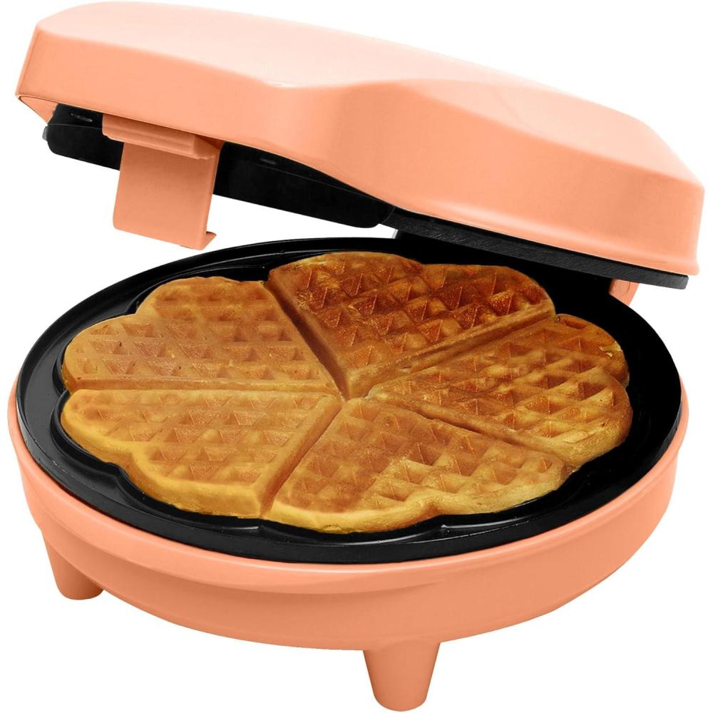 image:imageBestron Gaufrier pour gaufres classiques en forme de cur Gaufrier avec revtement antiadhsif pour gaufres en forme de cur Design rtro 700 Watts Couleur BleuOrange
