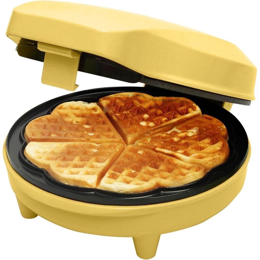 image:imageBestron Gaufrier pour gaufres classiques en forme de cur Gaufrier avec revtement antiadhsif pour gaufres en forme de cur Design rtro 700 Watts Couleur BleuJaune