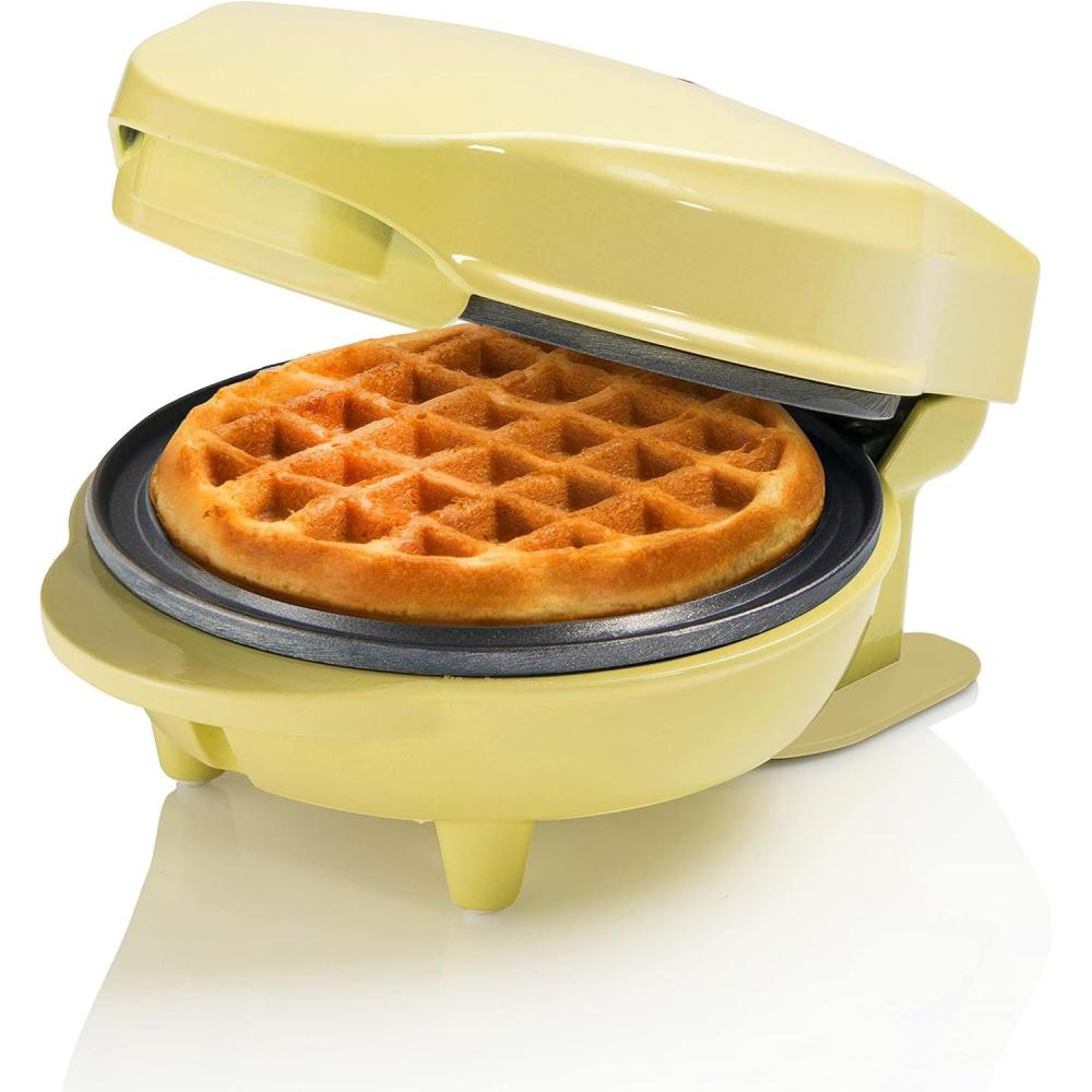image:imageBestron Mini gaufrier pour gaufres classiques Petit gaufrier avec revtement antiadhsif pour les anniversaires denfants les ftes de famille Pques ou Nol Design rtro Couleur mentheJaune