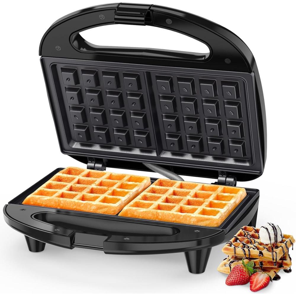 image:imageSnailar Gaufrier Appareil Gauffre lgant ampamp Compact 750 W Machine a Gauffre 2 Tranches Carres Antiadhsif Facile Nettoyer Pour des Gaufres Dores et CroustillantesPlaques Gaufres