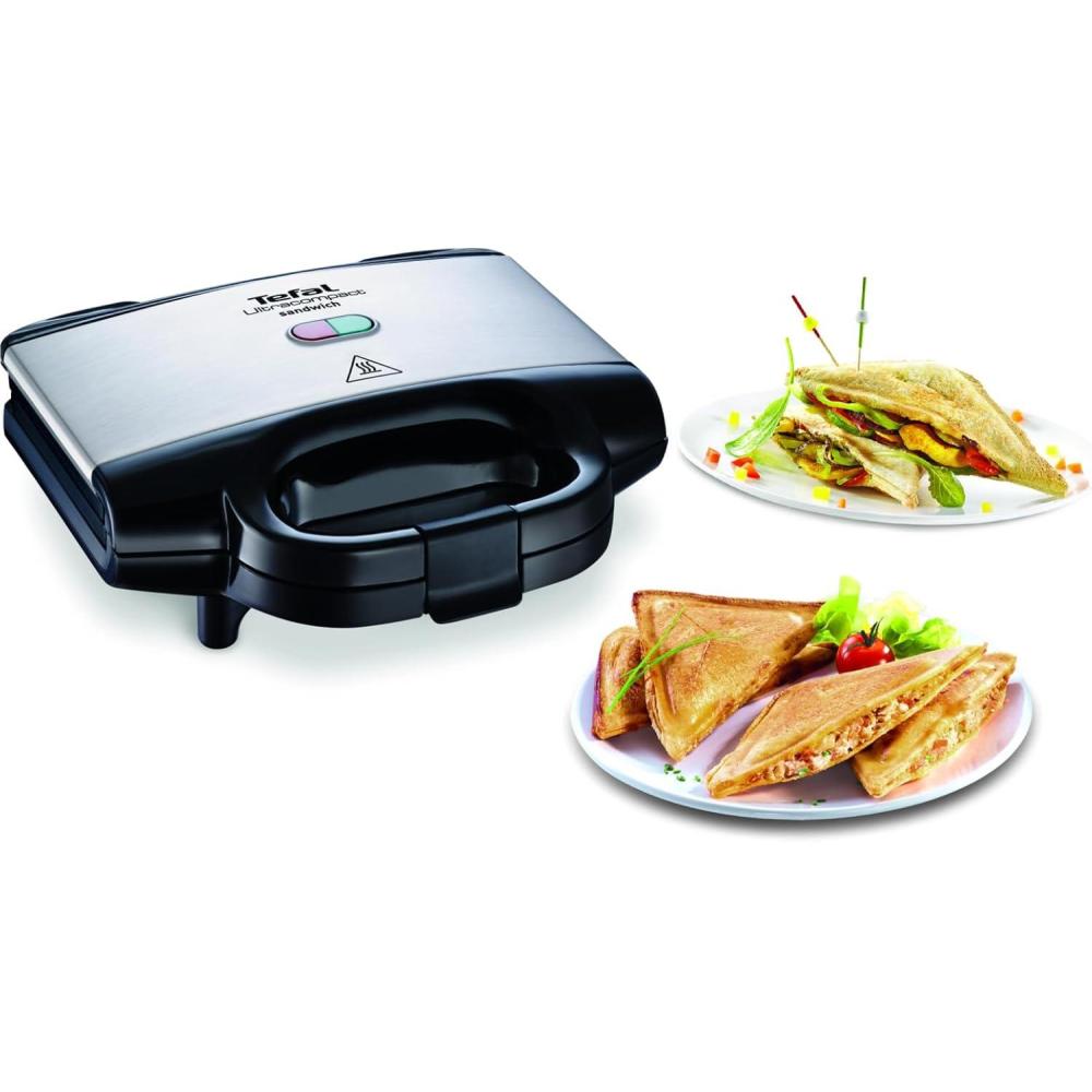image:imageTefal Appareil croquemonsieur Rapide et puissant Rangement facile Revtement antiadhsif Verrouillage pour plus de scurit Poigne thermorsistante Ultracompact SM155212