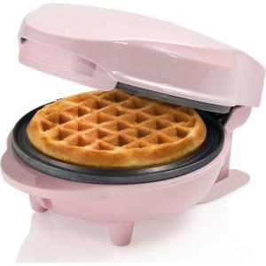 Bestron Mini gaufrier pour gaufres classiques, Petit gaufrier avec revêtement anti-adhésif, pour les anniversaires d&rsquo;enfants, les fêtes de famille, Pâques ou Noël, Design: rétro, Couleur: menthe(Rose)